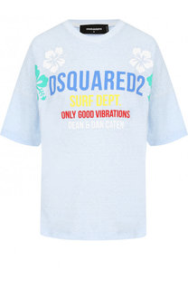 Хлопковая футболка свободного кроя с контрастной надписью Dsquared2