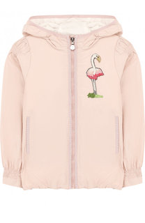 Ветровка на молнии с капюшоном и вышивкой бисером Moncler Enfant