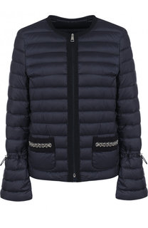 Стеганый пуховик с декорированными карманами и круглым вырезом Moncler