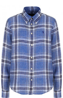 Льняная блуза свободного кроя в клетку Polo Ralph Lauren