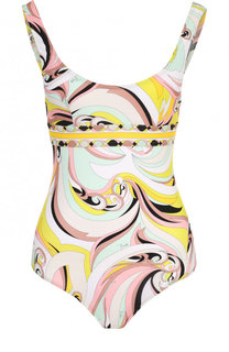 Слитный купальник с ярким принтом и открытой спиной Emilio Pucci