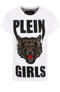 Хлопковая футболка с круглым вырезом и стразами Philipp Plein