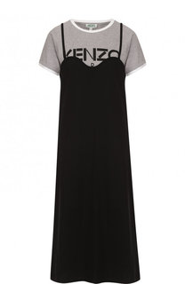 Хлопковое платье-миди с круглым вырезом Kenzo