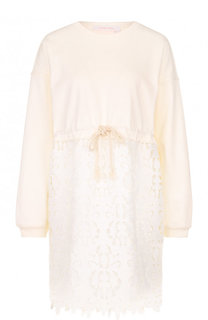 Хлопковое мини-платье с кружевной юбкой See by Chloé