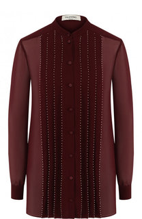 Полупрозрачная шелковая блуза с воротником-стойкой Valentino