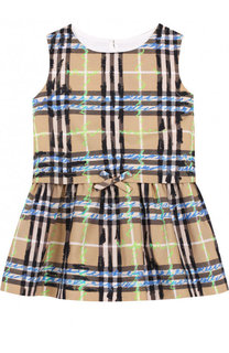 Хлопковое мини-платье с поясом на кулиске Burberry