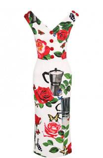 Приталенное хлопковое платье-миди с принтом Dolce &amp; Gabbana