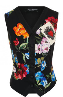 Приталенный жилет из смеси шелка и шерсти с принтом Dolce &amp; Gabbana