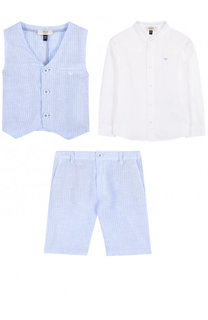 Льняной комплект из рубашки и шорт с жилетом Armani Junior