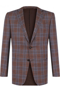 Однобортный пиджак из смеси шерсти и шелка со льном Ermenegildo Zegna