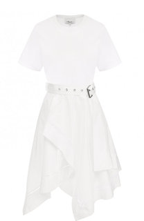 Хлопковое платье асимметричного кроя с поясом 3.1 Phillip Lim