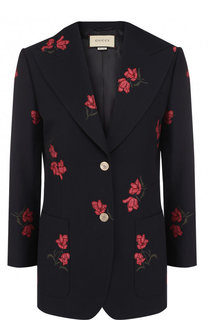 Приталенные жакет из смеси хлопка и шерсти с декоративной вышивкой Gucci