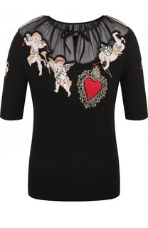 Шерстяной топ с шелковой вставкой Dolce &amp; Gabbana