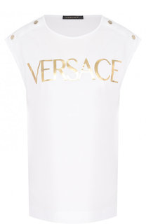 Хлопковый топ прямого кроя с логотипом бренда Versace