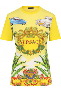 Хлопковая футболка прямого кроя с принтом Versace
