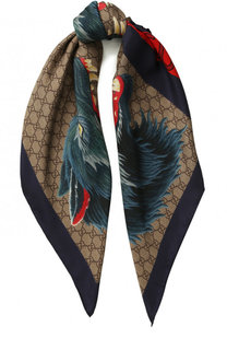 Шелковый шарф с принтом Gucci