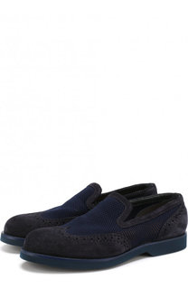 Замшевые лоферы с брогированием и текстильной вставкой Doucals