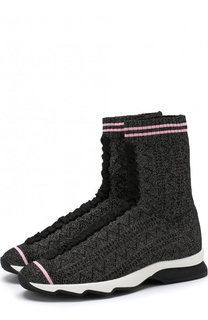 Высокие текстильные кроссовки Rockocko с контрастной отделкой Fendi