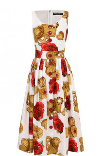 Приталенное хлопковое платье с принтом Dolce &amp; Gabbana