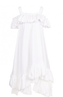 Однотонное хлопковое платье свободного кроя с оборками Alexander McQueen