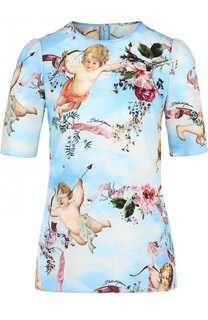 Шелковый топ с принтом и круглым вырезом Dolce &amp; Gabbana