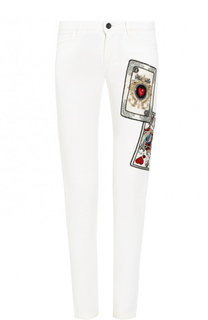 Укороченные джинсы-скинни с контрастной вышивкой Dolce &amp; Gabbana