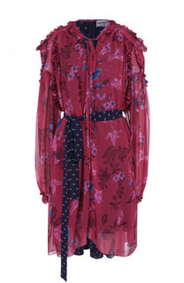 Платье асимметричного кроя с принтом и поясом Balenciaga