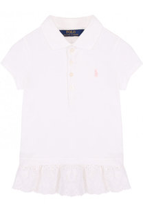 Хлопковое поло с кружевной баской Polo Ralph Lauren