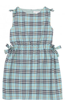 Хлопковое мини-платье с принтом и поясом на кулисках Burberry