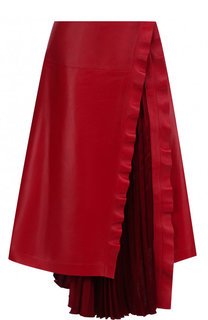 Кожаная юбка-миди с плиссированной вставкой Valentino