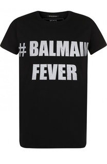 Хлопковая футболка с принтом Balmain