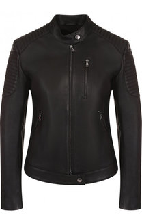 Однотонная кожаная куртка с воротником-стойкой Emporio Armani