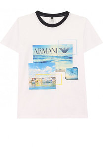 Хлопковая футболка с принтом Armani Junior