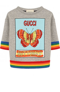 Хлопковый свитшот с принтом и контрастными манжетами Gucci