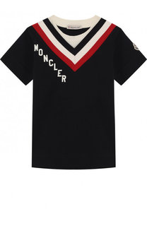 Хлопковая футболка с контрастной отделкой Moncler Enfant