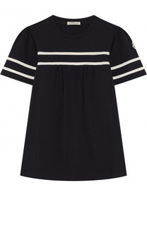 Хлопковая футболка с контрастной отделкой Moncler Enfant