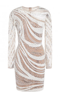 Приталенное мини-платье с длинным рукавом и пайетками Elie Saab
