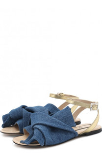 Текстильные сандалии с кожаным ремешком и бантом No. 21