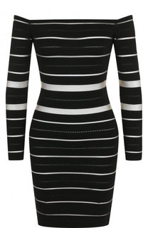 Платье-футляр с открытыми плечами и длинным рукавом Balmain