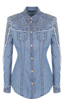 Приталенная джинсовая блуза с потертостями Balmain