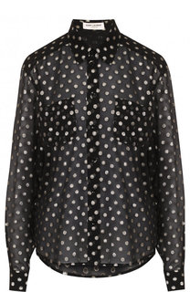 Шелковая блуза свободного кроя с металлизированной нитью Saint Laurent
