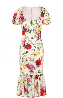 Приталенное платье-миди с цветочным принтом Dolce &amp; Gabbana