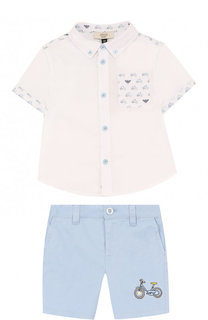 Хлопковый комплект из рубашки и шорт Armani Junior