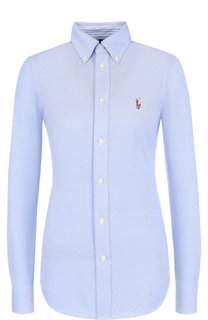 Приталенная хлопковая блуза с логотипом бренда Polo Ralph Lauren