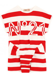Хлопковое мини-платье в полоску с декоративным поясом No. 21