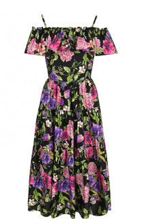 Хлопковое платье-миди с открытыми плечами и оборкой Weill