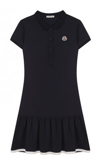 Приталенное платье из хлопка с логотипом бренда Moncler Enfant