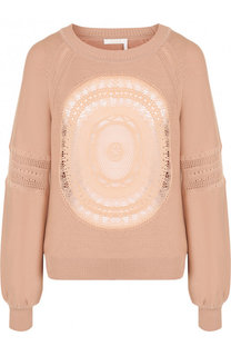 Хлопковый пуловер с кружевной вставкой Chloé