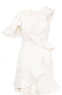Приталенное кружевное мини-платье с оборками self-portrait