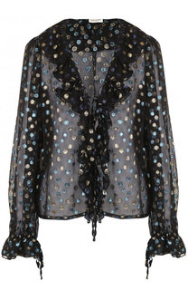 Полупрозрачная шелковая блуза свободного кроя Saint Laurent